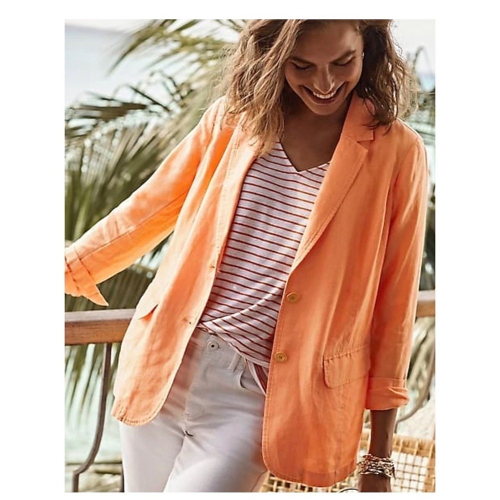 J. Jill Love Linen Apricot Classic Two Button Blazer Jacket Womens XL/P Sunset